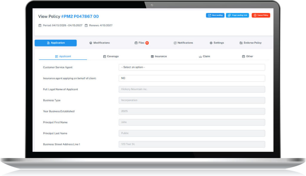 Policymount's Web-based MGA Software Policy Appliaction