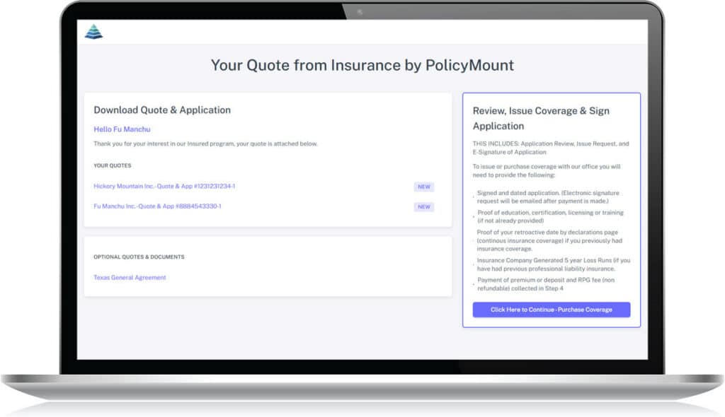 Quote for Insurance by PolicyMount Software